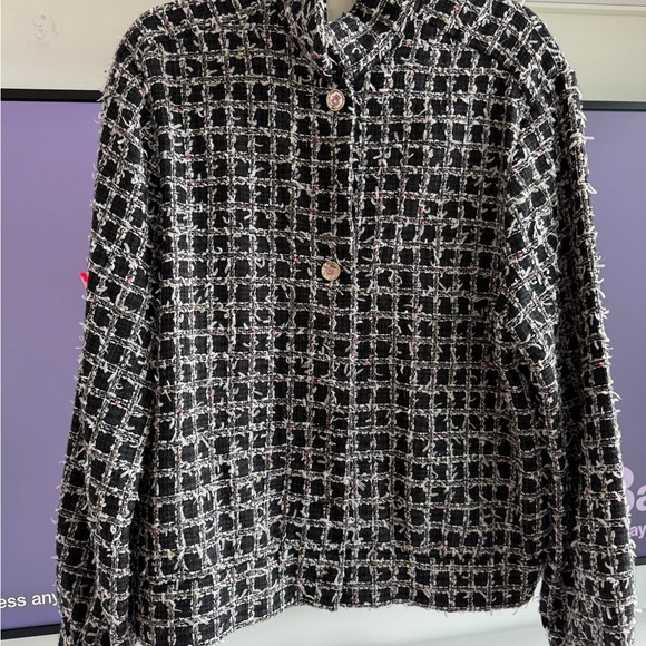 Black and White Geometric Blazer Wool blended with Textured Fabric